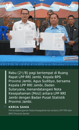 Signing of the Memorandum of Understanding (MoU) between LPP RRI Jambi and the BPS Jambi Province